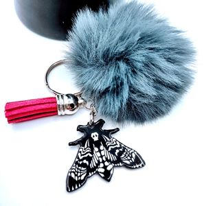 Deaths Head Moth. Keychain With Fur And Tassel.